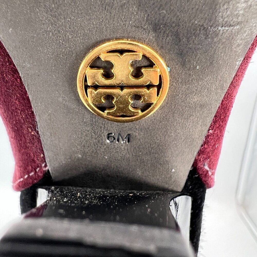Tory Burch Lila 90mm Women Size 6M Burgundy Grey Black Suede Knee High Boots - Picture 9 of 15